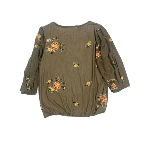 Anthropologie Fig & Flower Sz M Mesh Top Olive Brown Embroidered Floral Boho - Picture 9 of 12